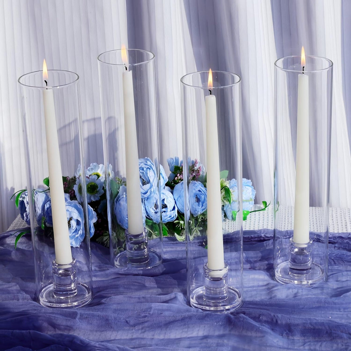 Clear Glass Hurricane Candlesticks, Set of Six