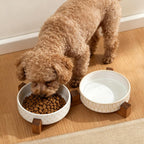 Ceramic Pet Bowls on Acacia Stand