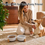 White Ceramic Pet Bowls with Wood Stand