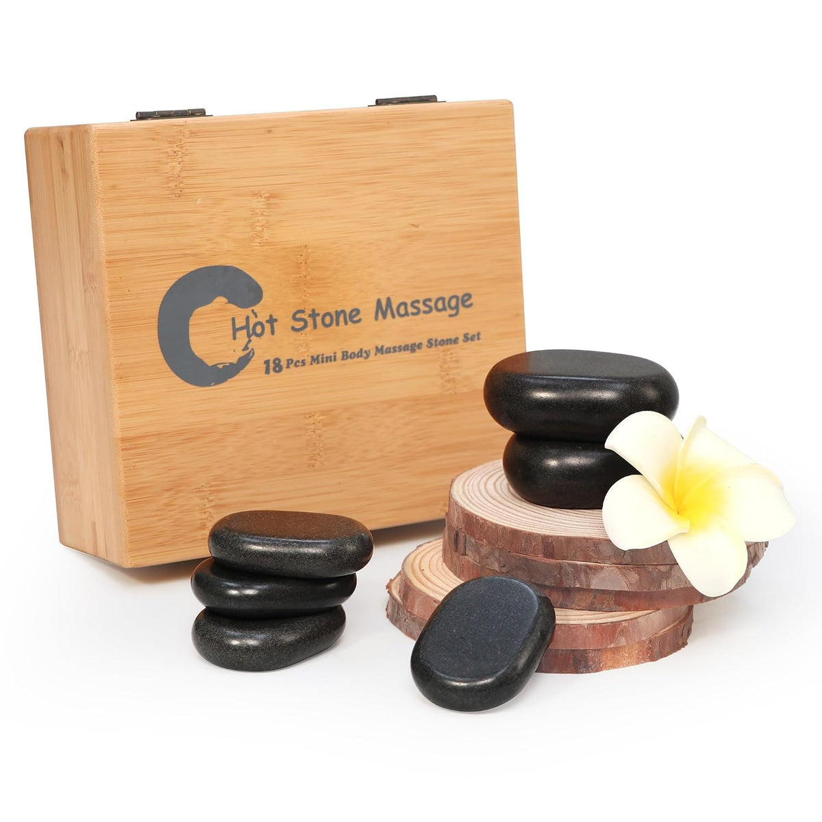 Basalt Hot Stone Set in Bamboo Case