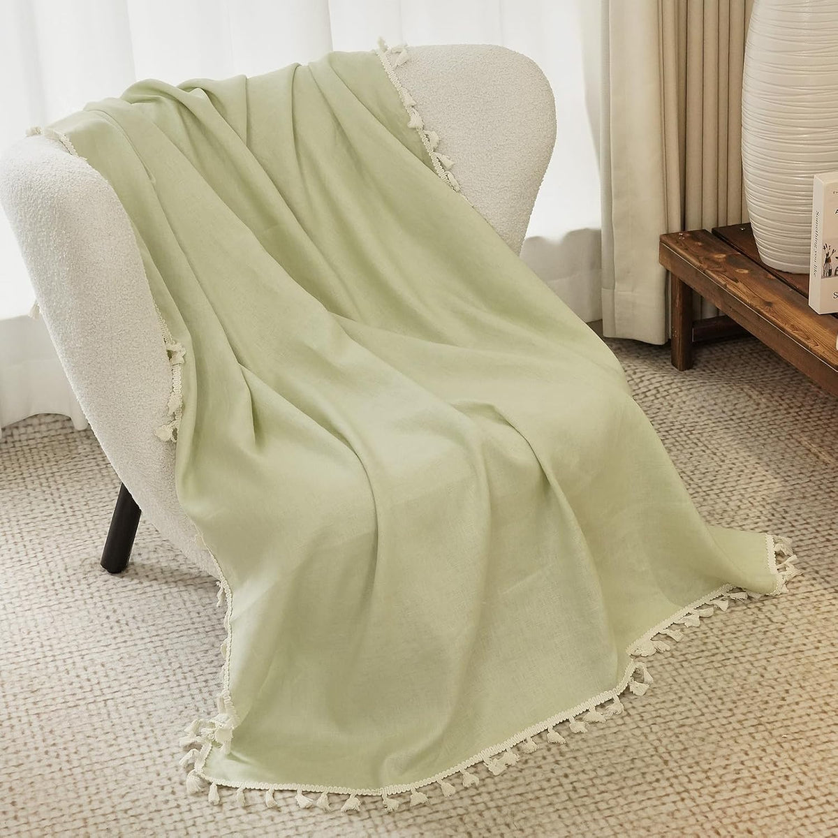 Pure Linen Fringed Throw