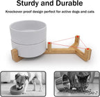 White Ceramic Pet Bowls with Wood Stand