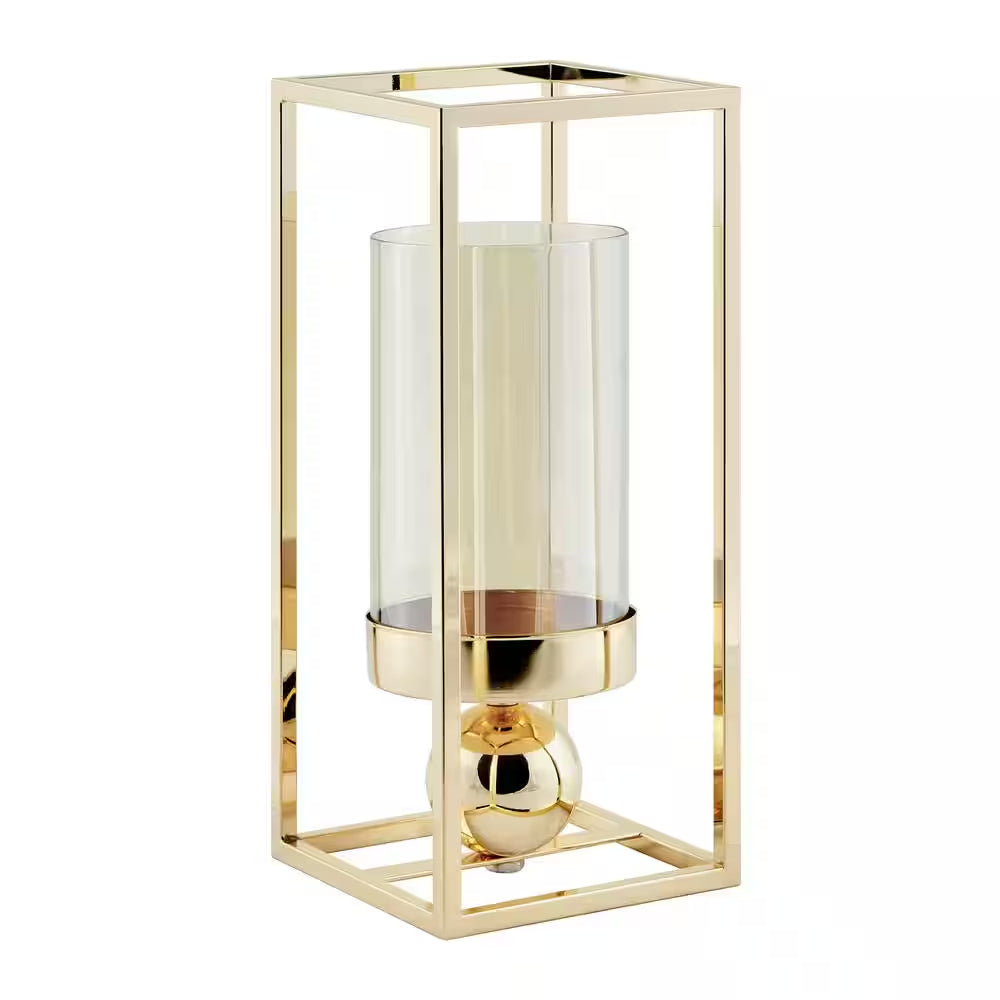 Gold-Tinted Glass Hurricane Candle Holder
