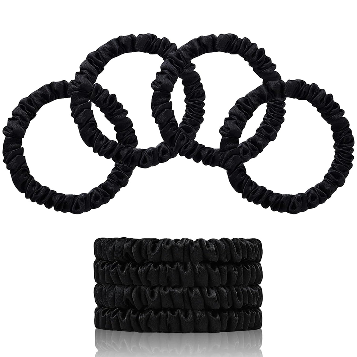 Mulberry Silk Scrunchies, Black, Set of Four