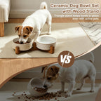 Ceramic Pet Bowls on Acacia Stand