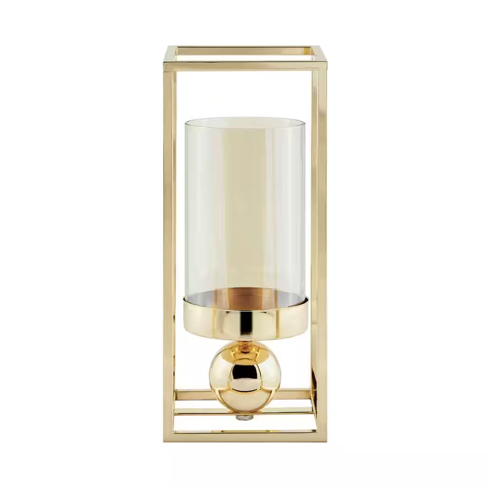 Gold-Tinted Glass Hurricane Candle Holder