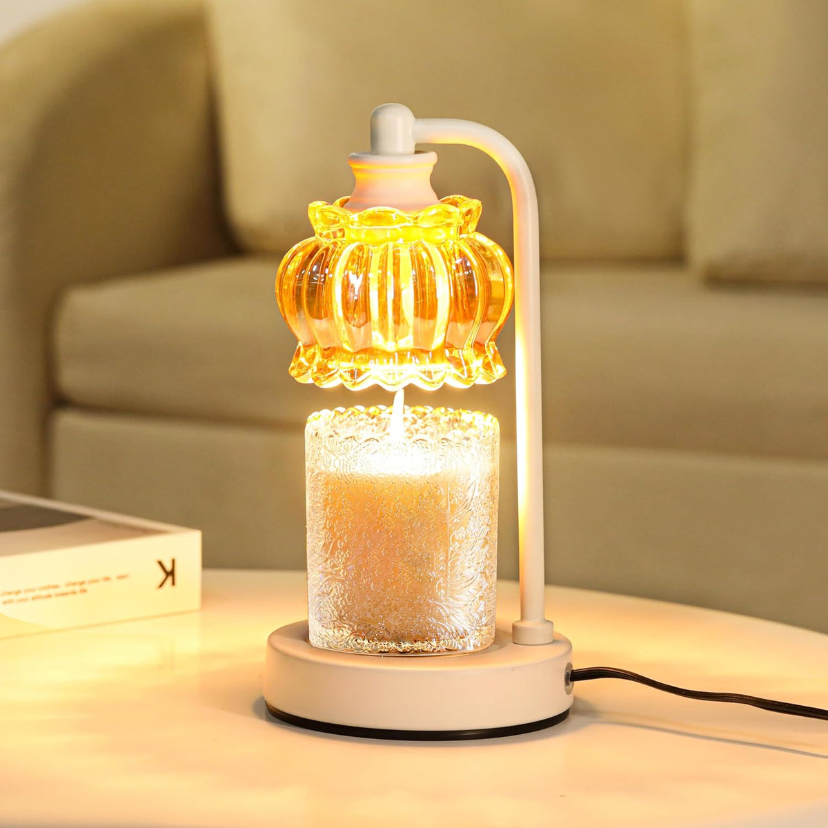 Candle Warmer Lamp, Amber Glass