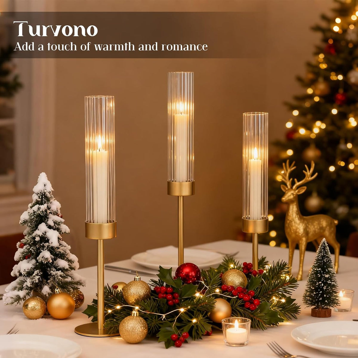 Fluted Glass Hurricane Candle Holders, Set of Three