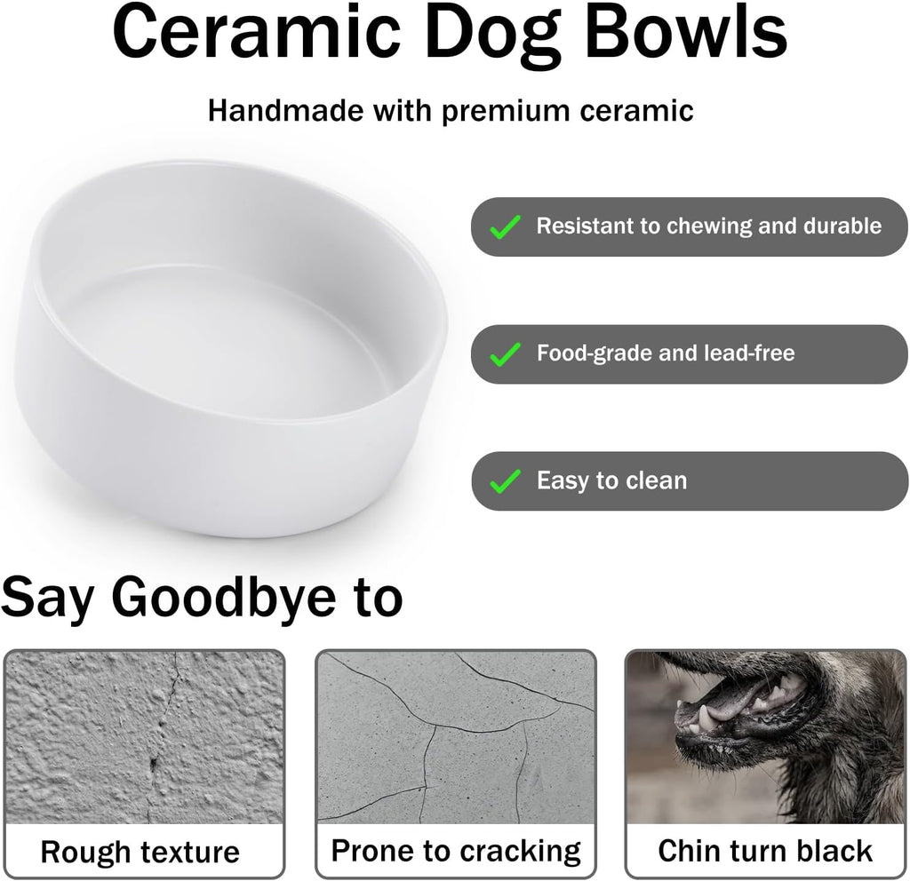 White Ceramic Pet Bowls with Wood Stand