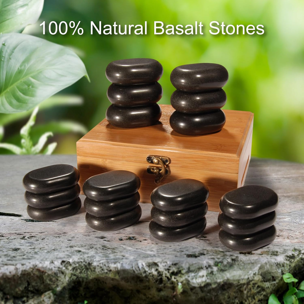 Basalt Hot Stone Set in Bamboo Case