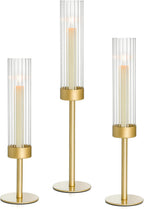 Fluted Glass Hurricane Candle Holders, Set of Three