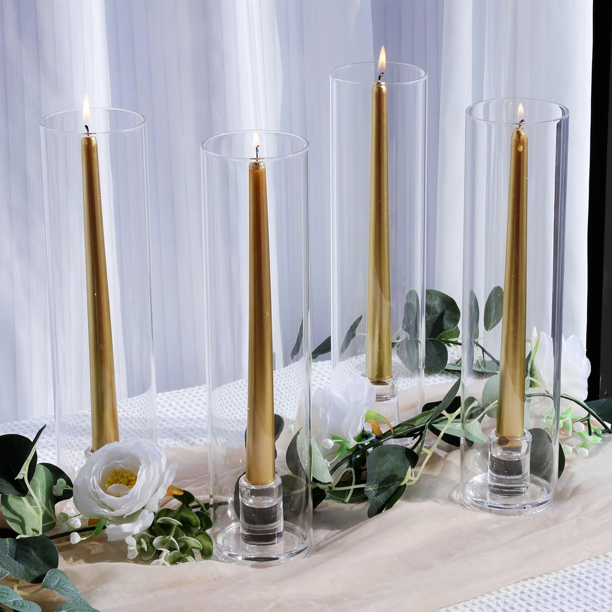 Clear Glass Hurricane Candlesticks, Set of Six