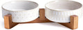 Ceramic Pet Bowls on Acacia Stand