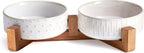 Ceramic Pet Bowls on Acacia Stand