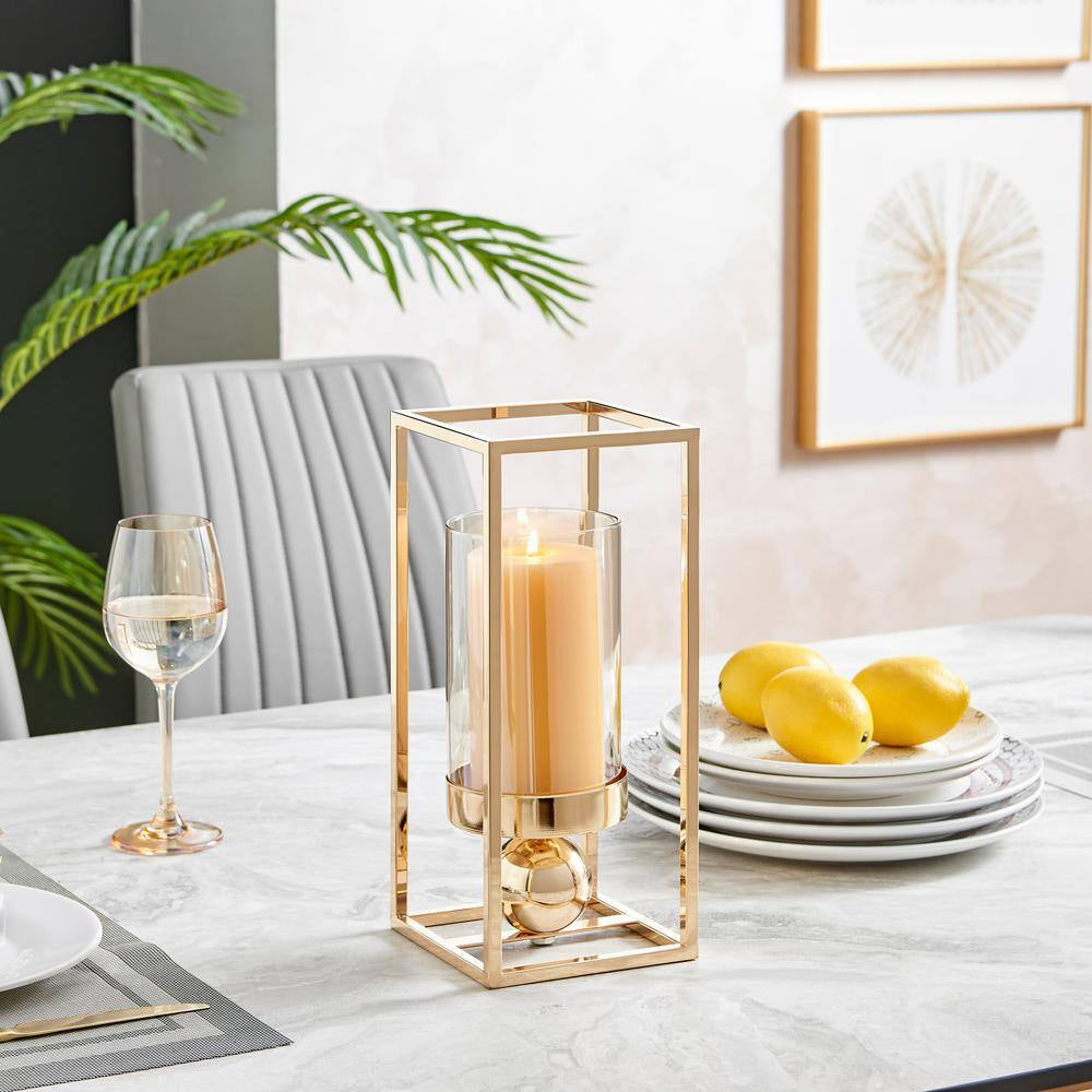 Gold-Tinted Glass Hurricane Candle Holder