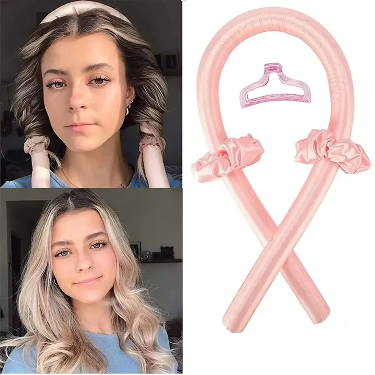 Heatless curling rod headband set