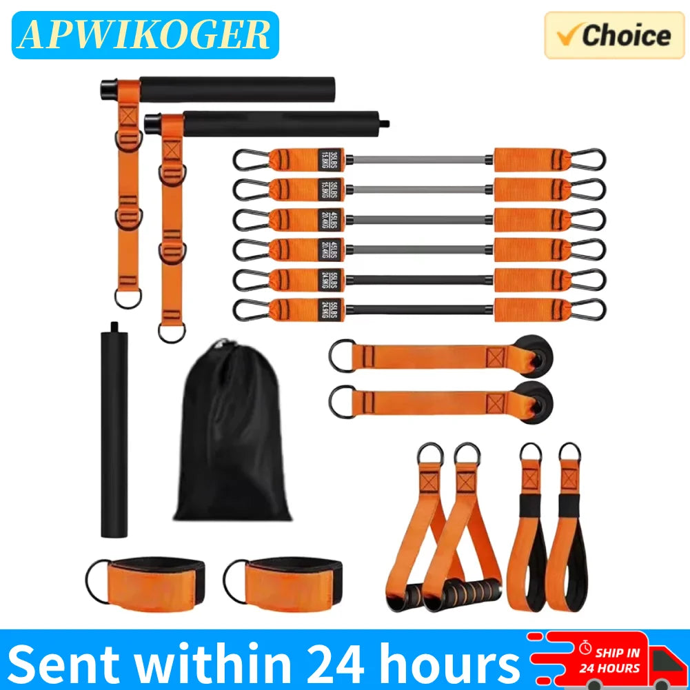 Pilates bar kit with resistance bands