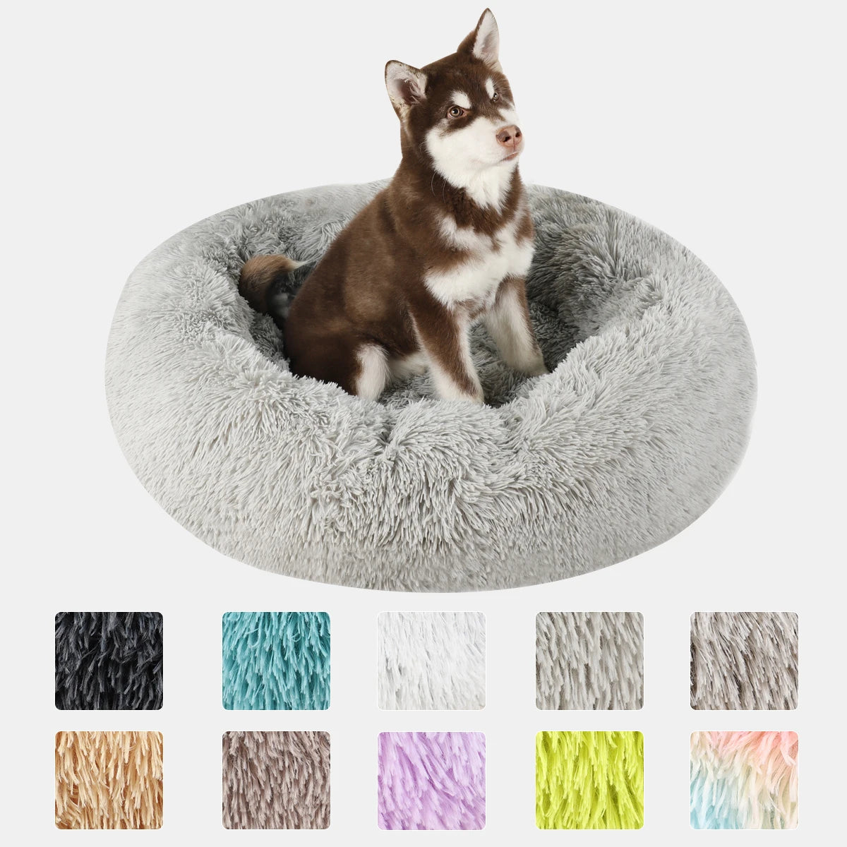 Calming donut dog bed in plush faux fur