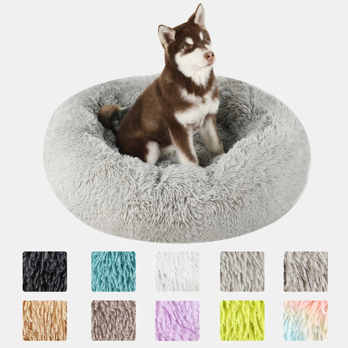 Calming donut dog bed in plush faux fur