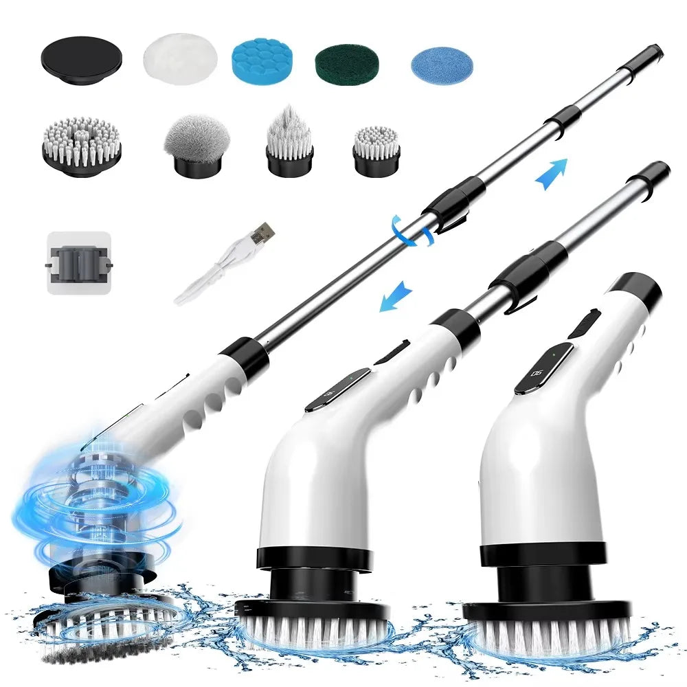 9-in-1 cordless electric spin scrubber with brush heads