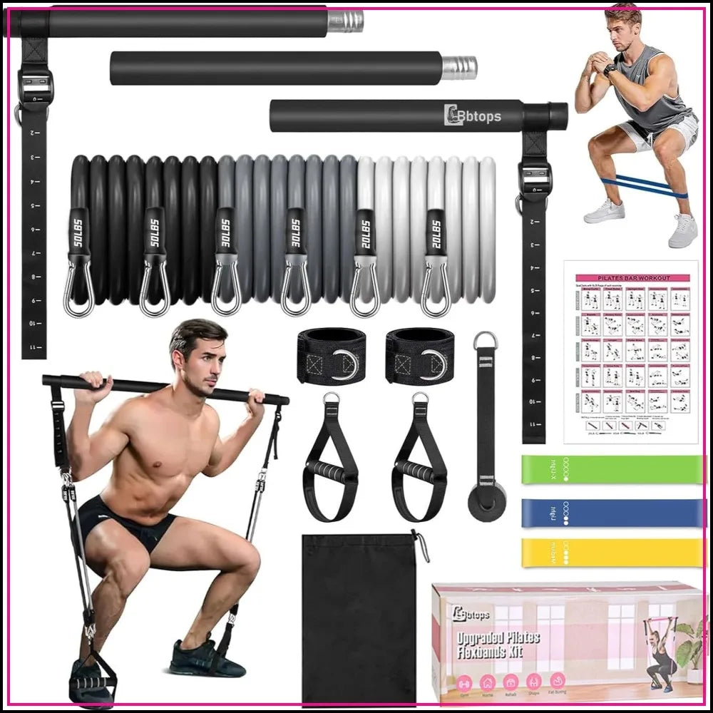 Pilates bar kit with stackable resistance bands