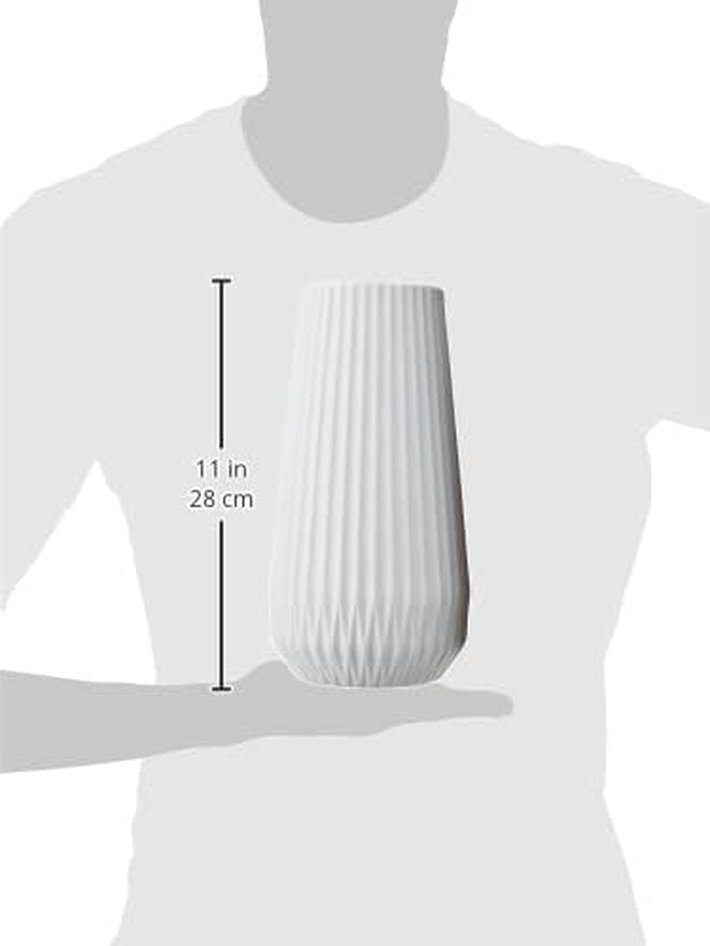 Tall Fluted Ceramic Vase, White