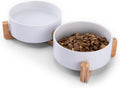 White Ceramic Pet Bowls with Wood Stand