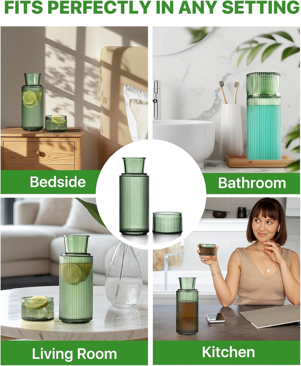 Fluted Glass Bedside Carafe Set