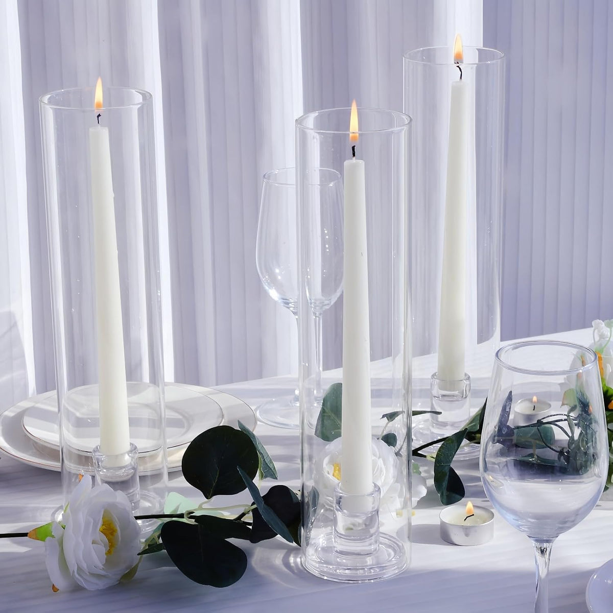 Clear Glass Hurricane Candlesticks, Set of Six