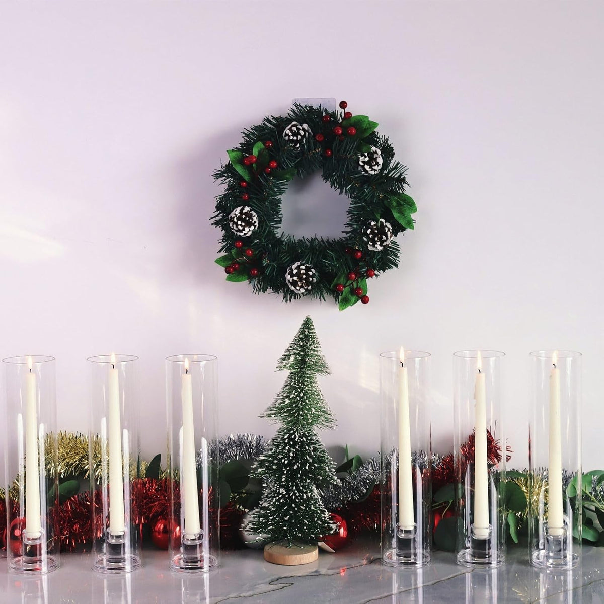 Clear Glass Hurricane Candlesticks, Set of Six