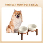 Raised Ceramic Pet Bowls, Acacia Wood