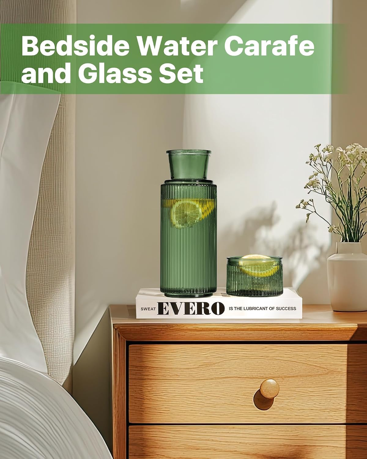 Fluted Glass Bedside Carafe Set