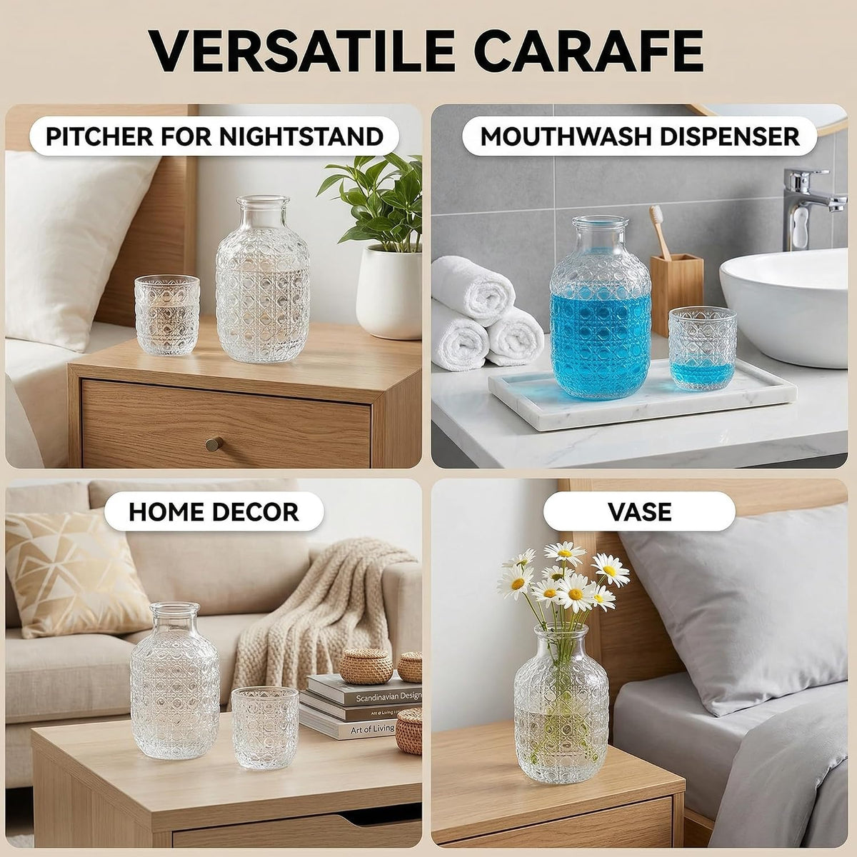 Hobnail Glass Bedside Carafe Set