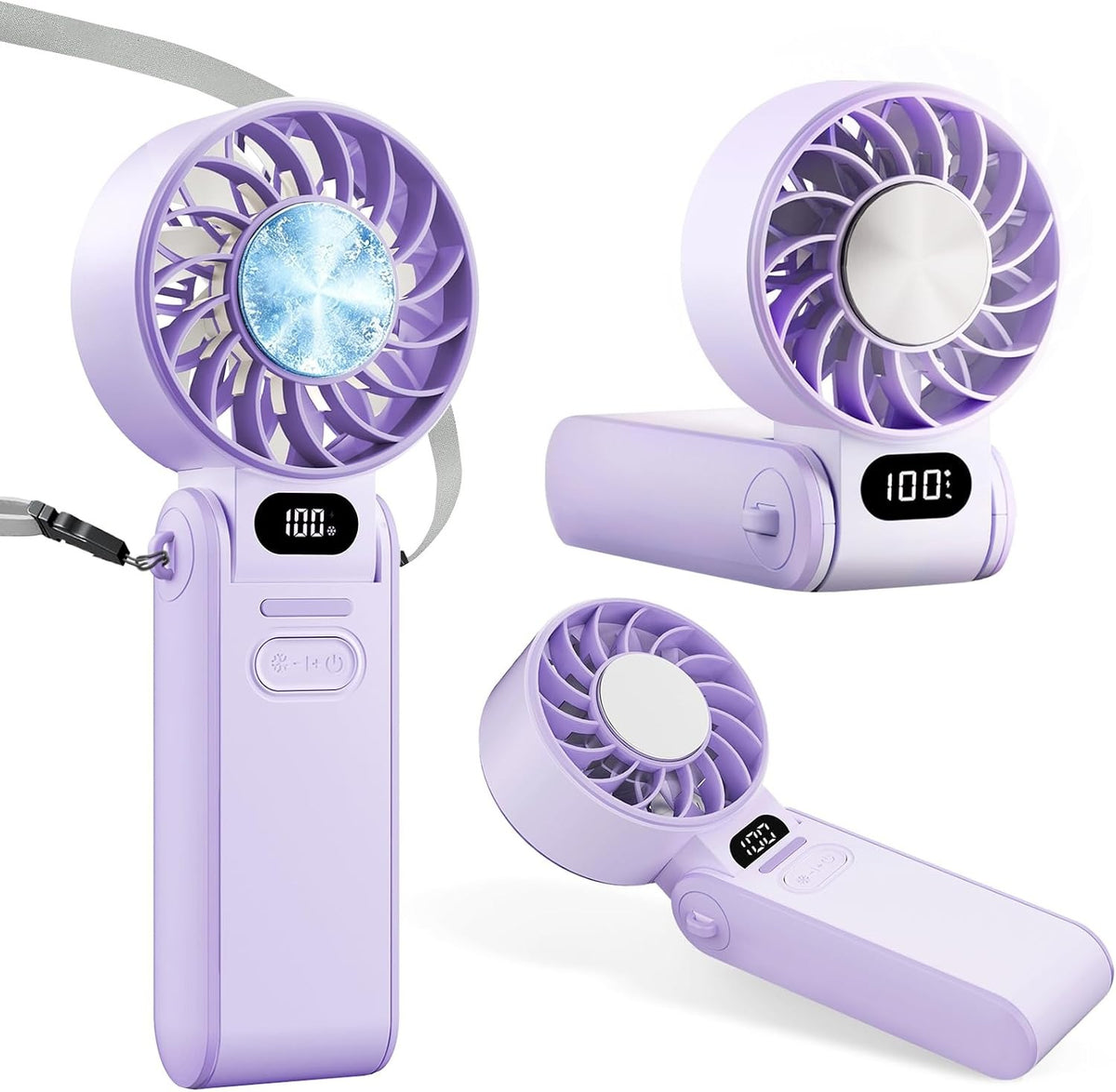 Ice-plate turbo fan in lilac, three angles